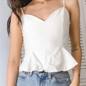 Zara White Peplum Linen Tank